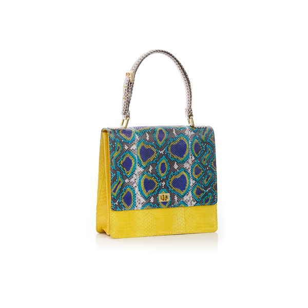 Top Handle Bag TAHDAH Painted Python and Lemon Cobra