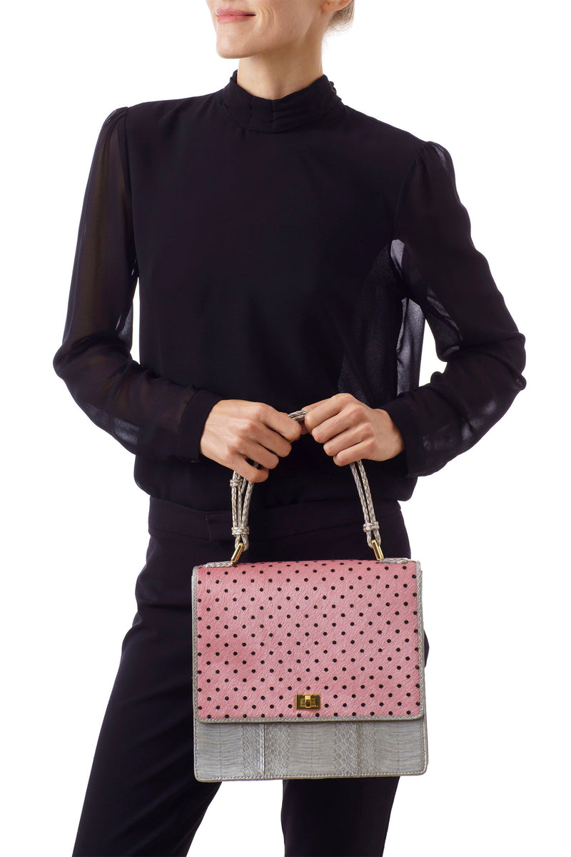 Handle Bag TAHDAH PINK Polka dot and GREY BLUE