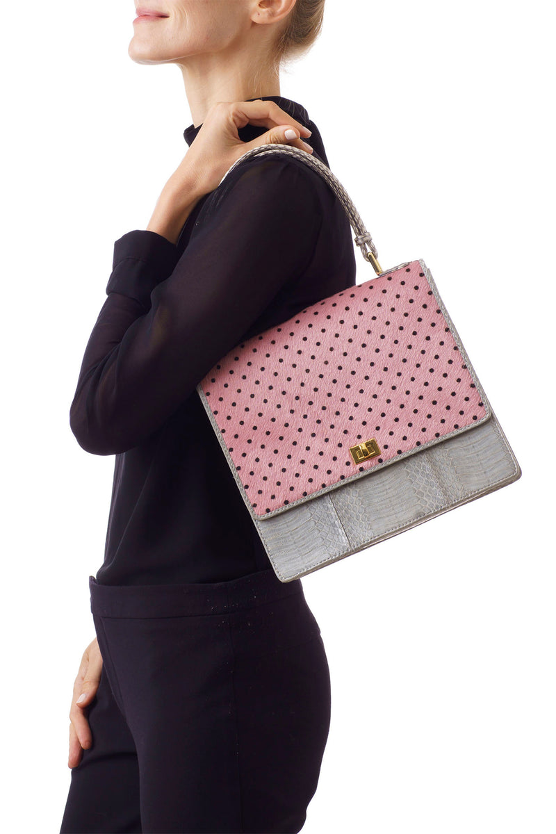 Handle Bag TAHDAH PINK Polka dot and GREY BLUE