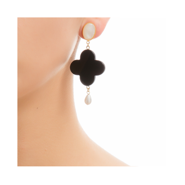 TEKKA earring black agate and pearl