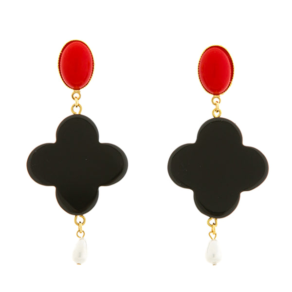 TEKKA Earring Black Lacquered-Horn Red and Pearl