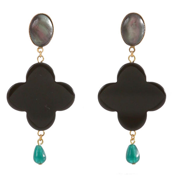 TEKKA Earring Black Lacquered-Horn Black and Green