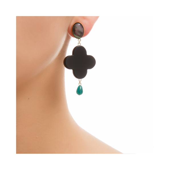TEKKA Earring Black Lacquered-Horn Black and Green