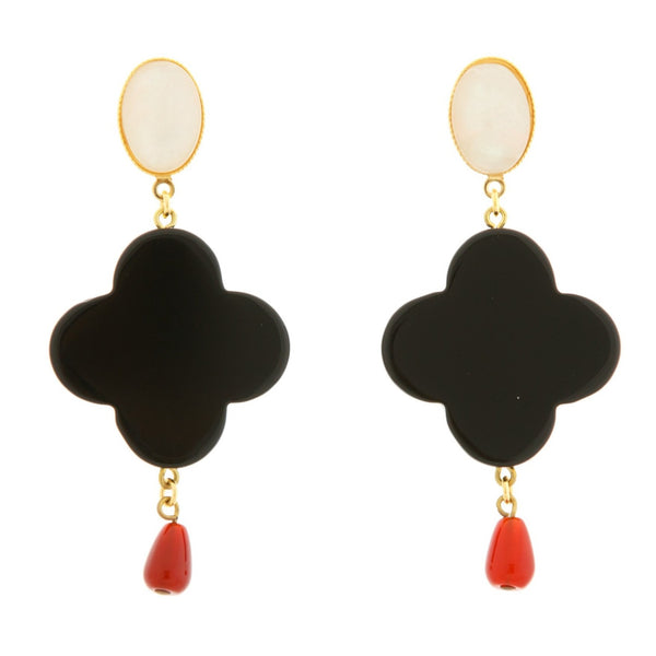 TEKKA Earring Black Lacquered-Horn Pearl and Cornelian