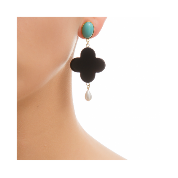 TEKKA Earring Black Lacquered-Horn Turquoise and Pearl