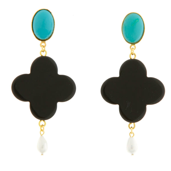 TEKKA Earring Black Lacquered-Horn Turquoise and Pearl