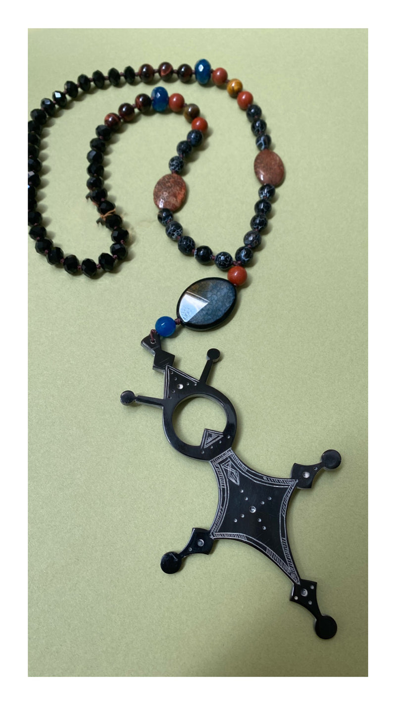 TOUAREG necklace black horn & semiprecious stones