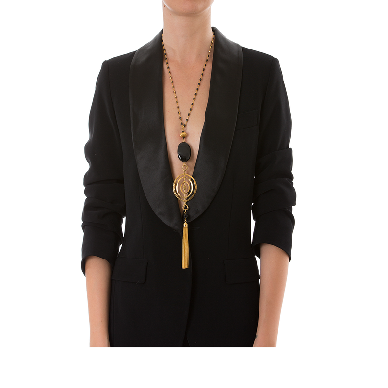 TARGET Adjustable Tasseled Gold-Plated Necklace & Black Agate
