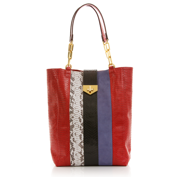 Tote Bag TAH TONG SAK Red Cobra Natural Python and Lily Suede