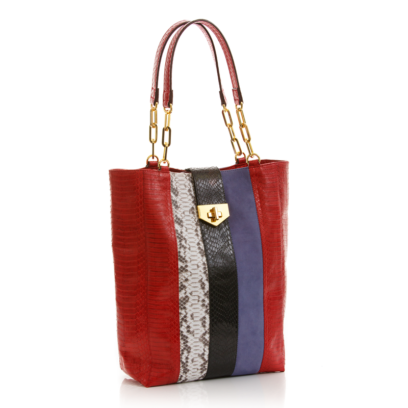 Tote Bag TAH TONG SAK Red Cobra Natural Python and Lily Suede