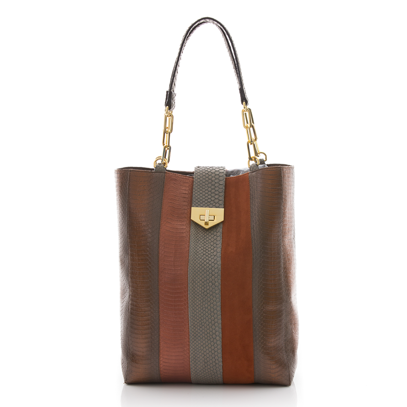 Tote Bag TAH TONG SAK Muddy Bronze Cobra and Tomette Suede