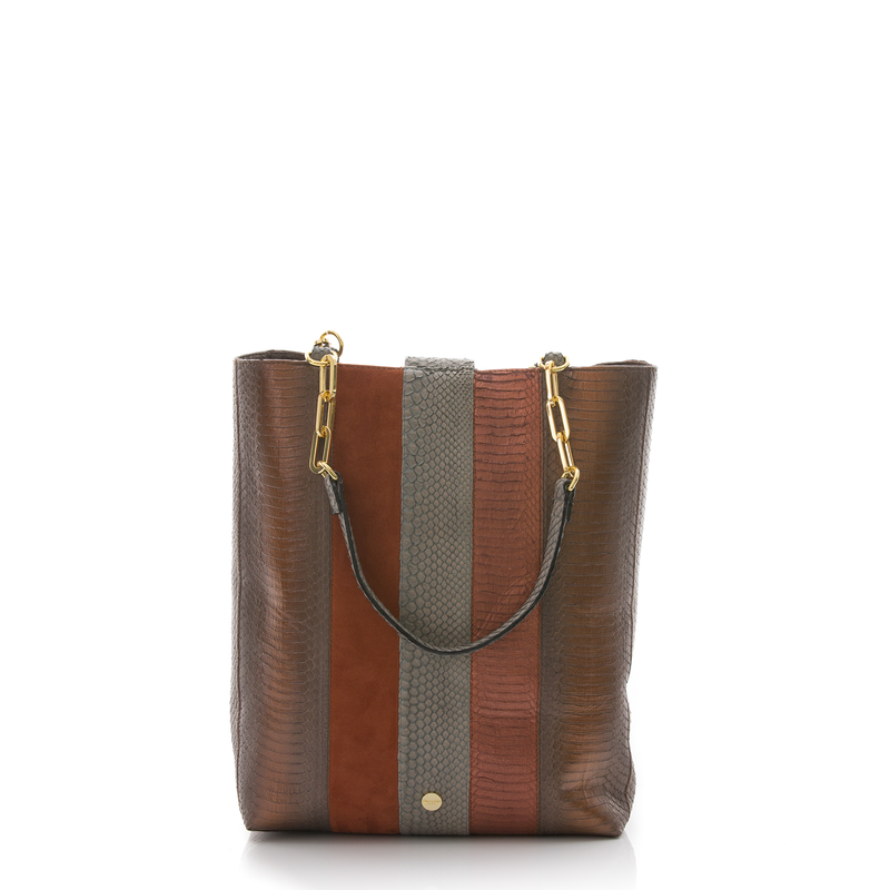 Tote Bag TAH TONG SAK Muddy Bronze Cobra and Tomette Suede