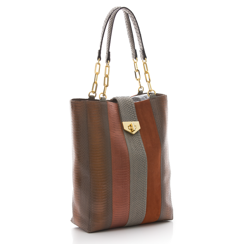 Tote Bag TAH TONG SAK Muddy Bronze Cobra and Tomette Suede