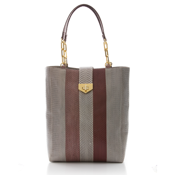 Tote Bag TAH TONG SAK Open Sky, Cassis and Cognac Cobra