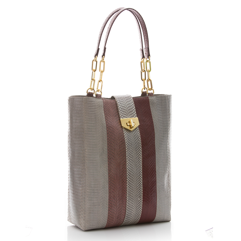 Tote Bag TAH TONG SAK Open Sky, Cassis and Cognac Cobra