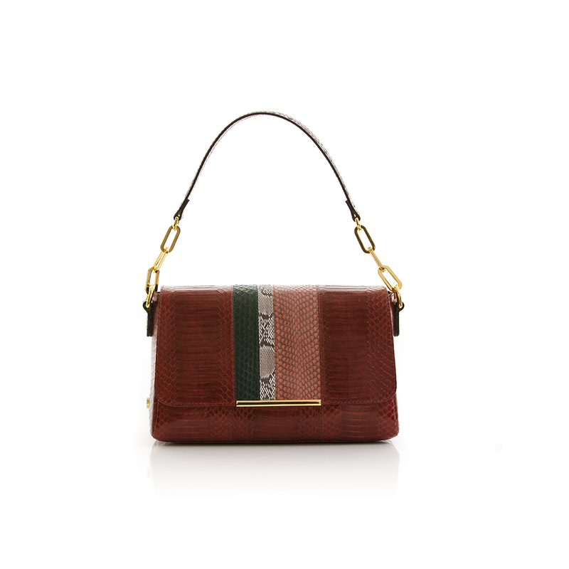 Shoulder bag TULAPA SUI LAH Cassis Cognac and Dark Green Cobra