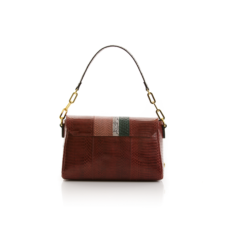 Shoulder bag TULAPA SUI LAH Cassis Cognac and Dark Green Cobra