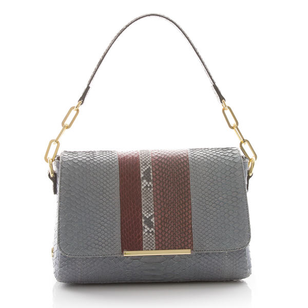 Shoulder bag TULAPA SUI LAH Skin Blue Python, Cassis and Cognac Cobra