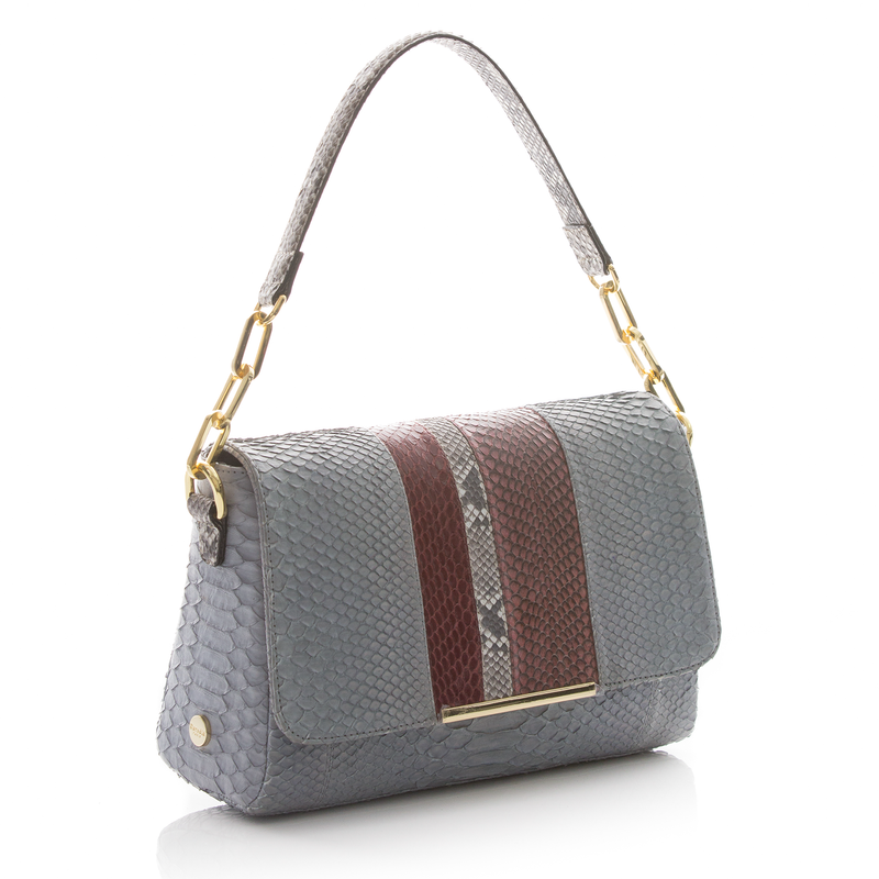 Shoulder bag TULAPA SUI LAH Skin Blue Python, Cassis and Cognac Cobra