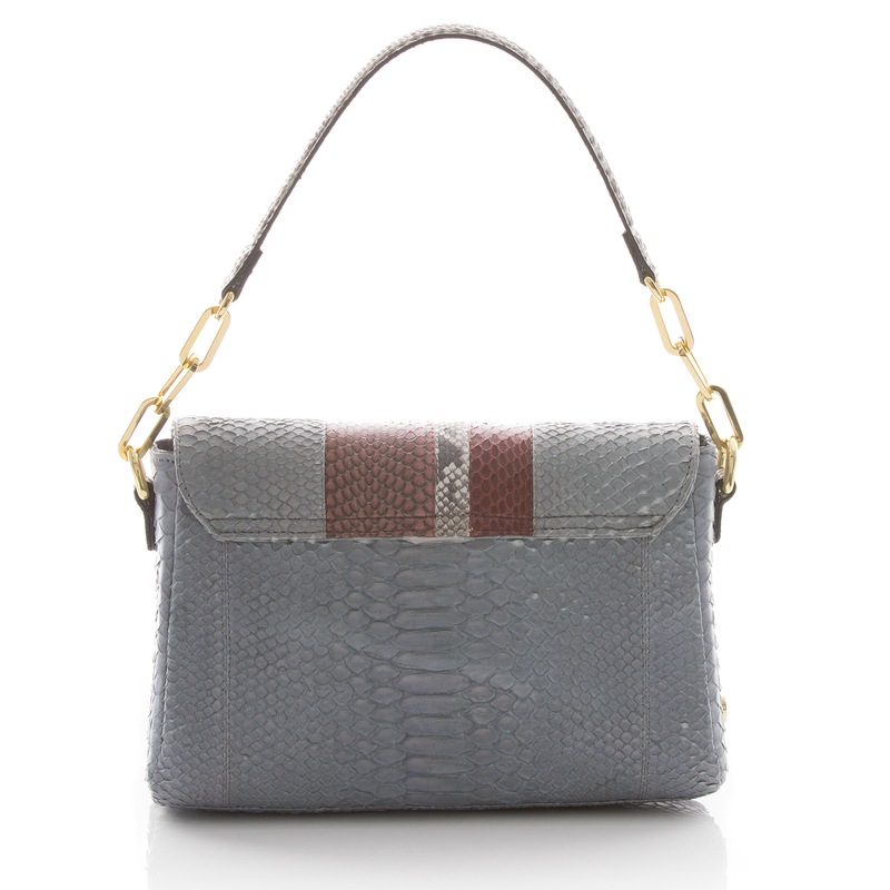 Shoulder bag TULAPA SUI LAH Skin Blue Python, Cassis and Cognac Cobra