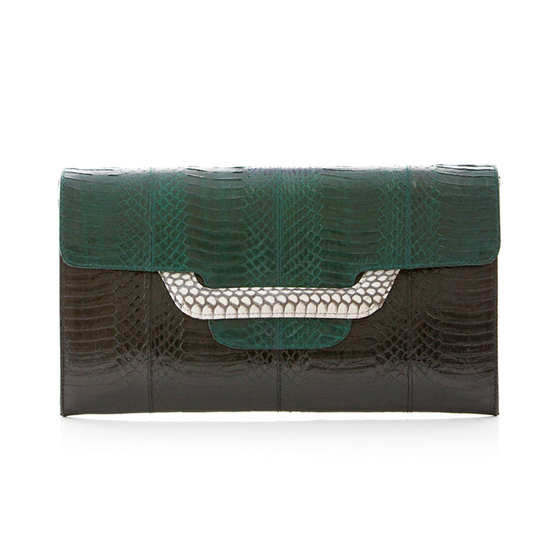 ULALAH clutch bag with removable strap dark green and black belly cobra