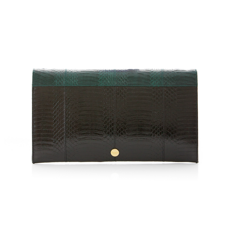 ULALAH clutch bag with removable strap dark green and black belly cobra