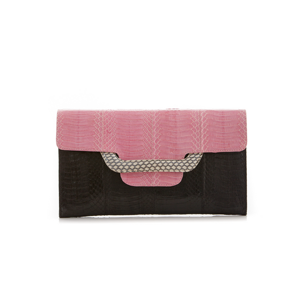 ULALAH clutch bag with removable strap pink and black belly cobra