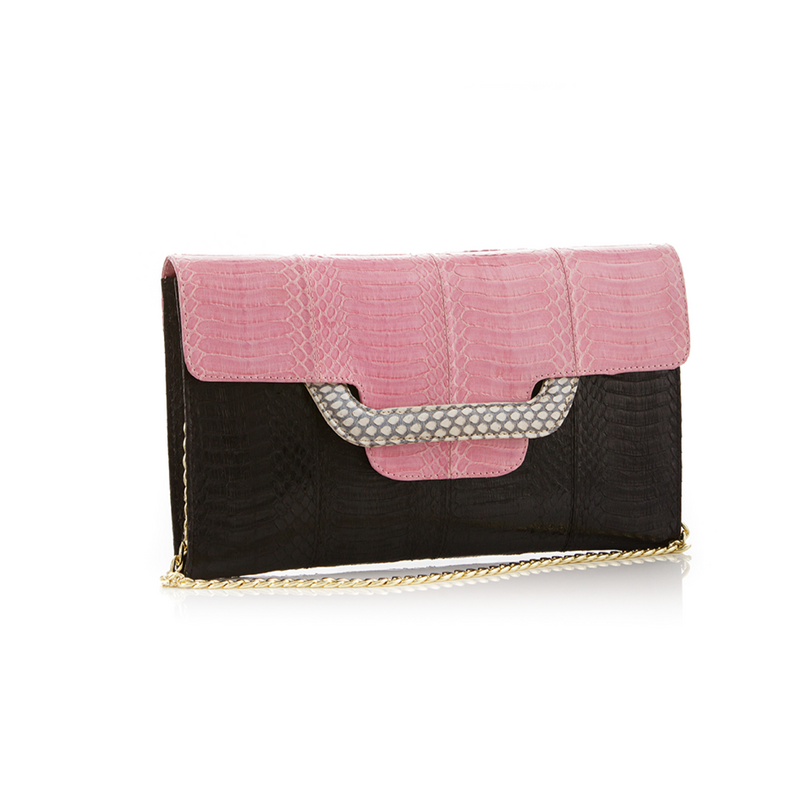 ULALAH clutch bag with removable strap pink and black belly cobra Darsala