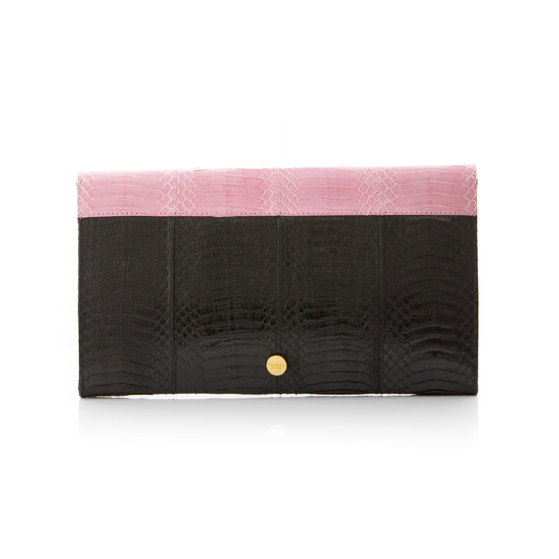 ULALAH clutch bag with removable strap pink and black belly cobra