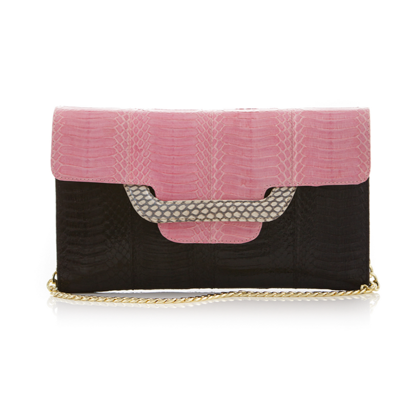 ULALAH clutch bag with removable strap pink and black belly cobra