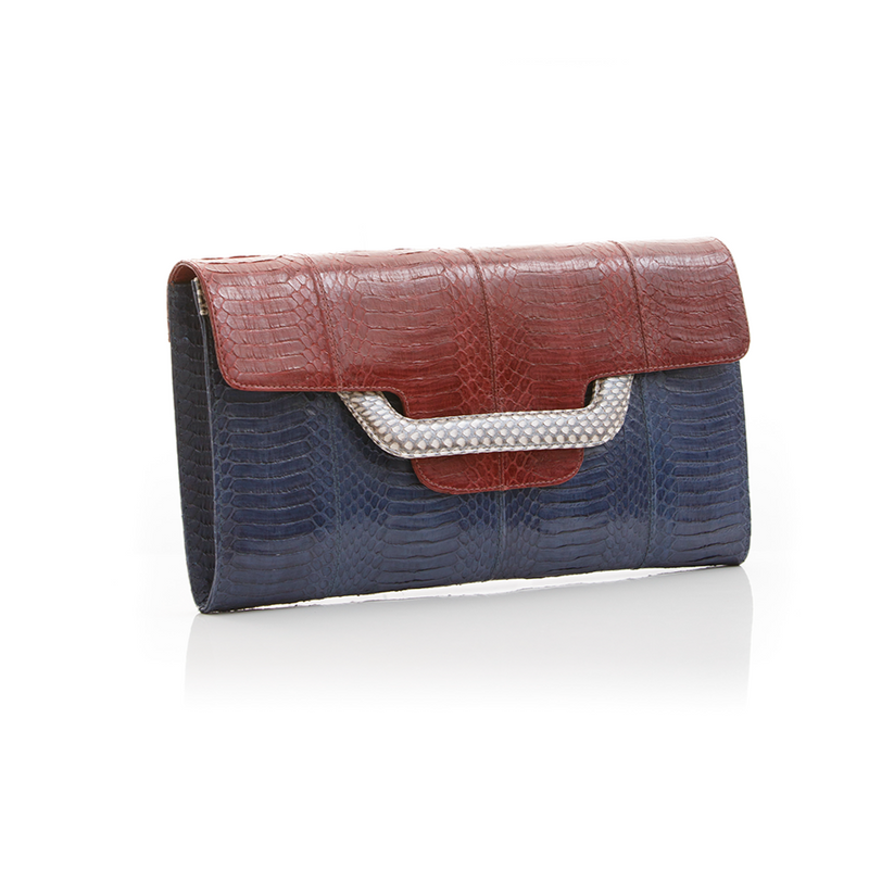 ULALAH clutch bag with removable strap cassis and navy cobra