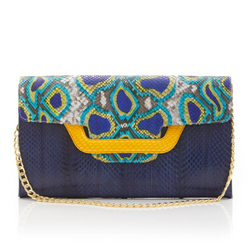 ULALAH clutch bag with removable strap blue painted python and navy cobra