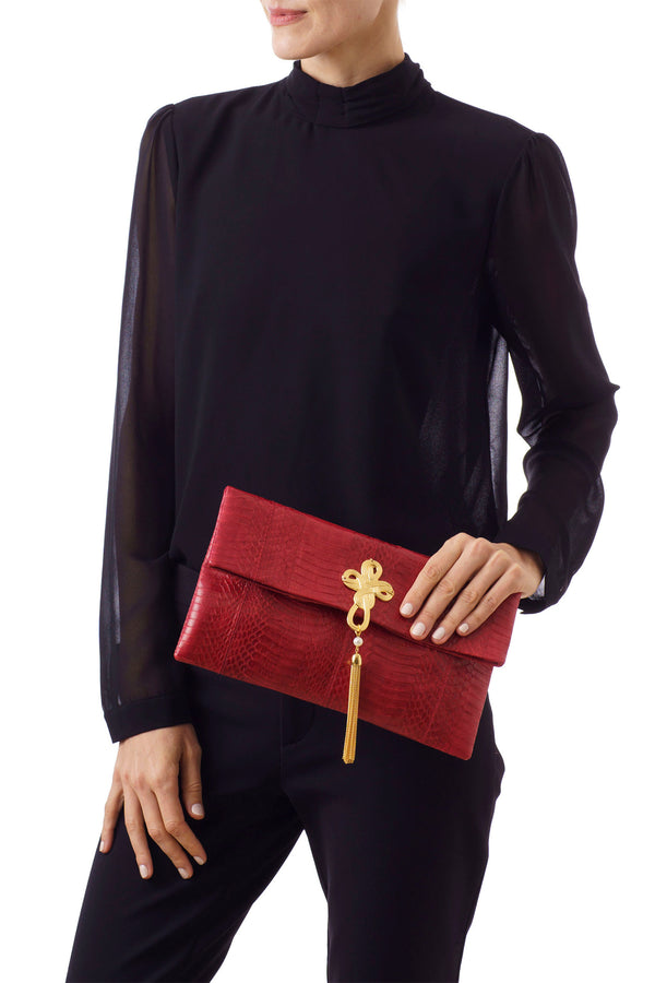 VOOM clutch bag shimmery red