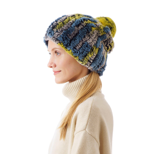 Verbier  Mixed yellow and denim blue  Knitted Hat