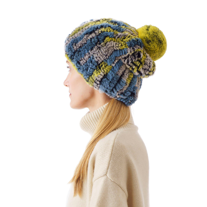 Verbier  Mixed yellow and denim blue  Knitted Hat