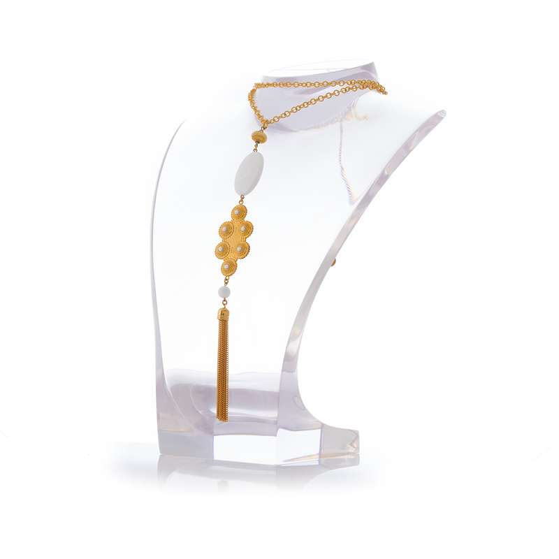 VENUS Adjustable Tasseled Gold-Plated Necklace & White Agate