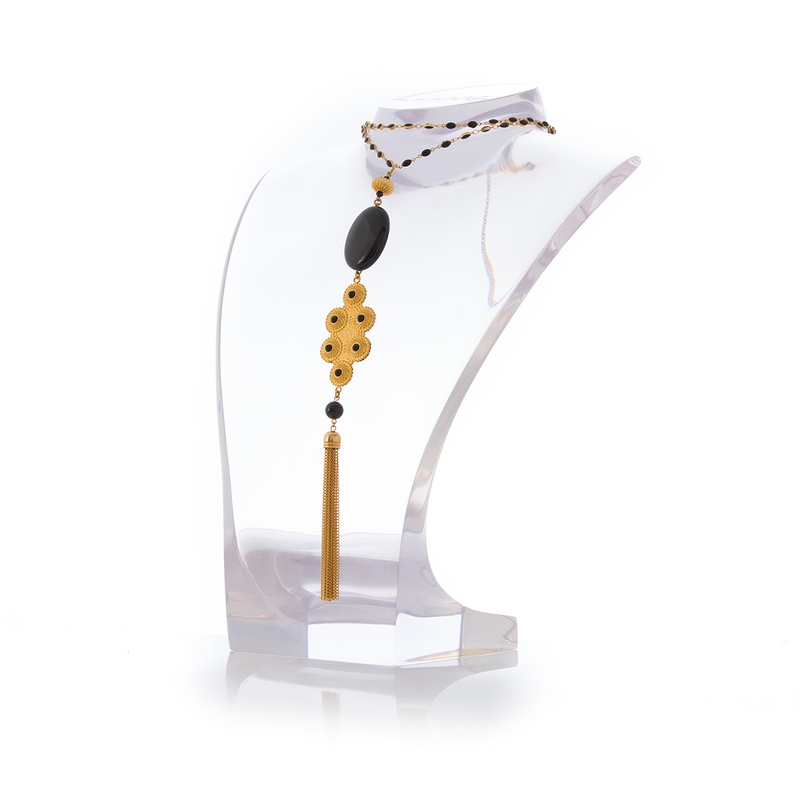 VENUS Adjustable Tasseled Gold-Plated Necklace & Black Agate