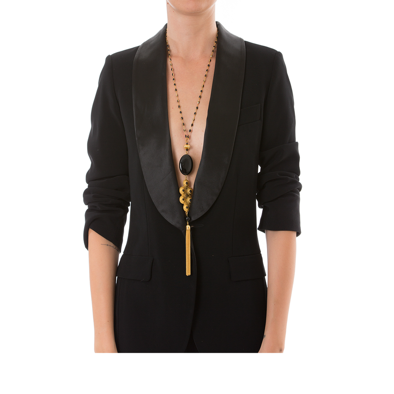 VENUS Adjustable Tasseled Gold-Plated Necklace & Black Agate