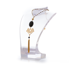 VOLUTE Adjustable Tasseled Gold-Plated Necklace & Black Agate