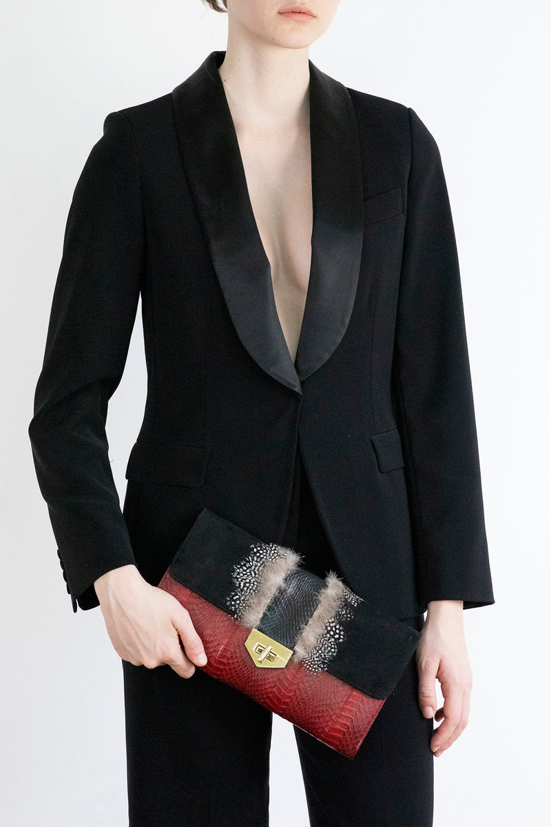 COCOTTE clutch red and black with a shoulder strap