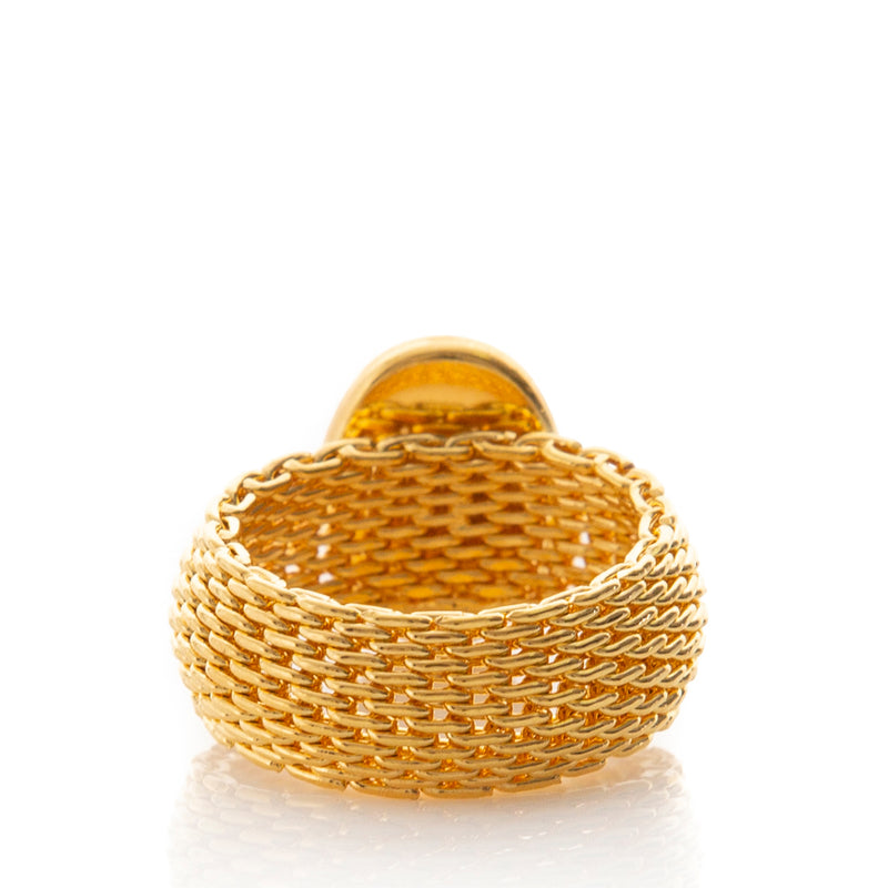 SHANTA mesh ring & green agate cabochon