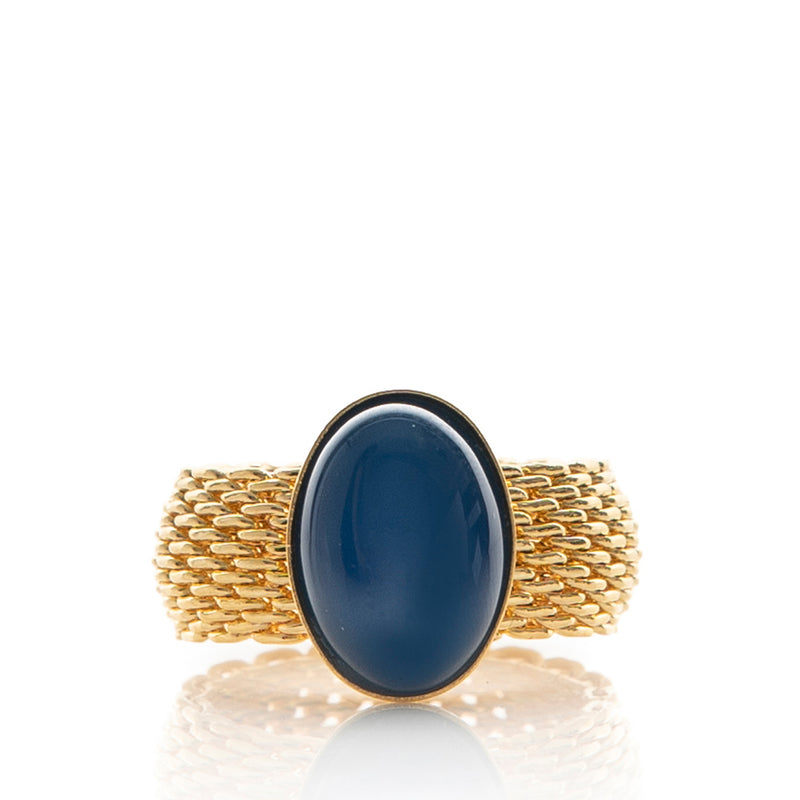 SHANTA Mesh Ring & Blue Agate Cabochon