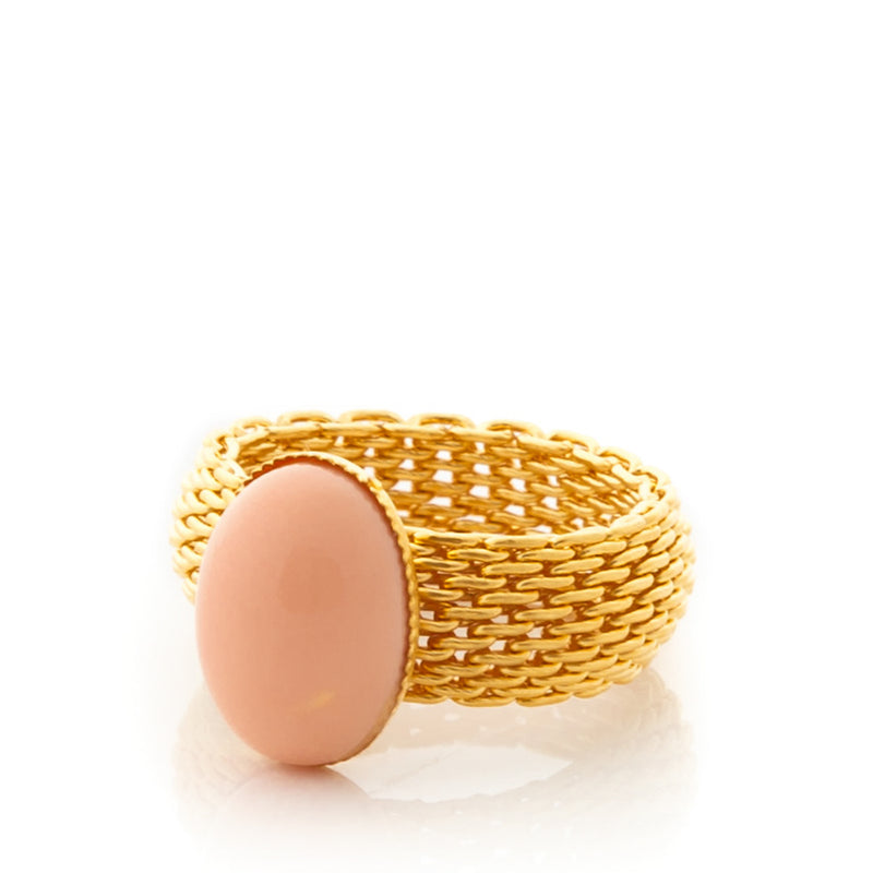 SHANTA mesh ring & coral cabochon