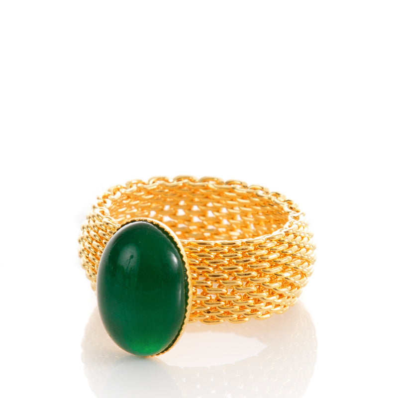 SHANTA mesh ring & green agate cabochon