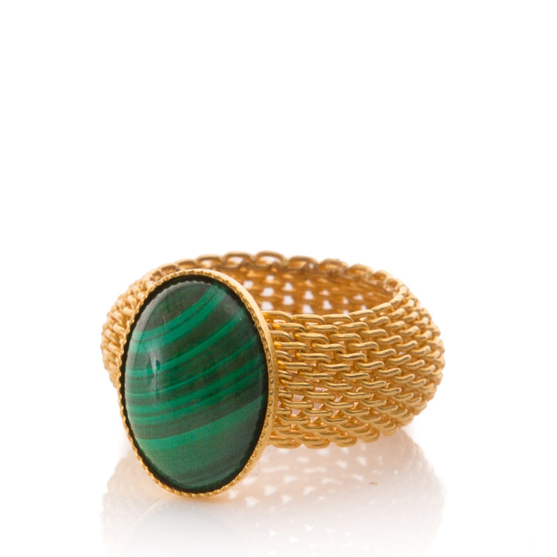 SHANTA mesh ring & malachite cabochon