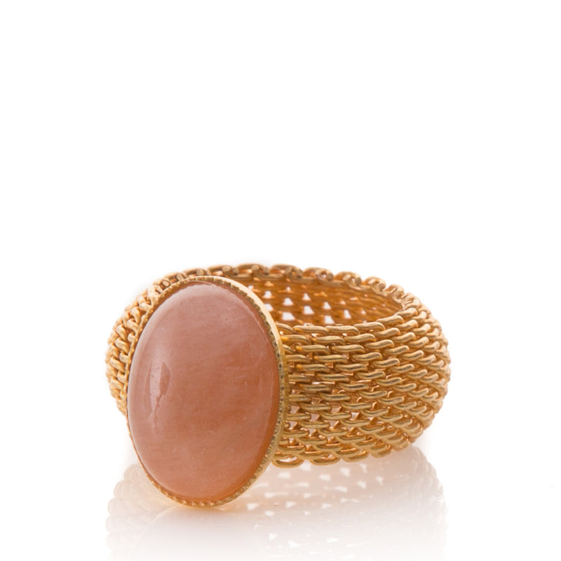 SHANTA mesh ring & pink moonstone cabochon