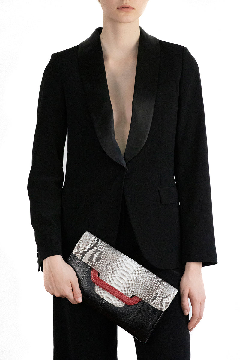 ULALAH black and red clutch bag with removable strap