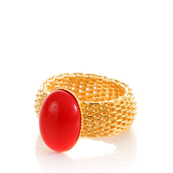 SHANTA Mesh Ring & Red Cabochon