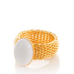 SHANTA Mesh Ring & White Cabochon