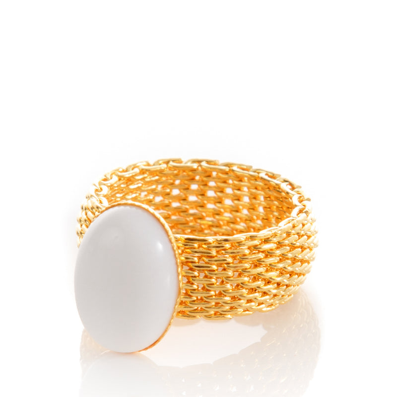 SHANTA Mesh Ring & White Cabochon